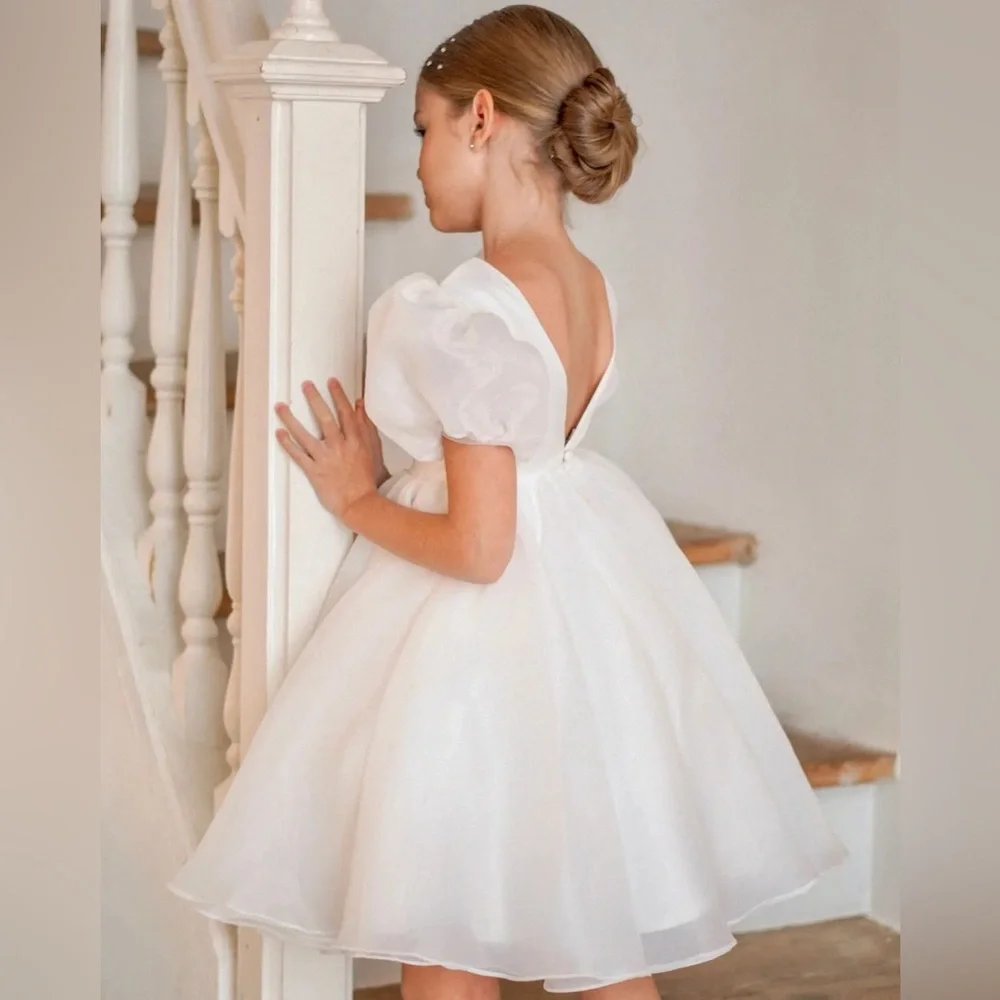 NWT Girl’s Elegant Princess Puff Sleeves Party Dress in Ivory Size 9-10Y